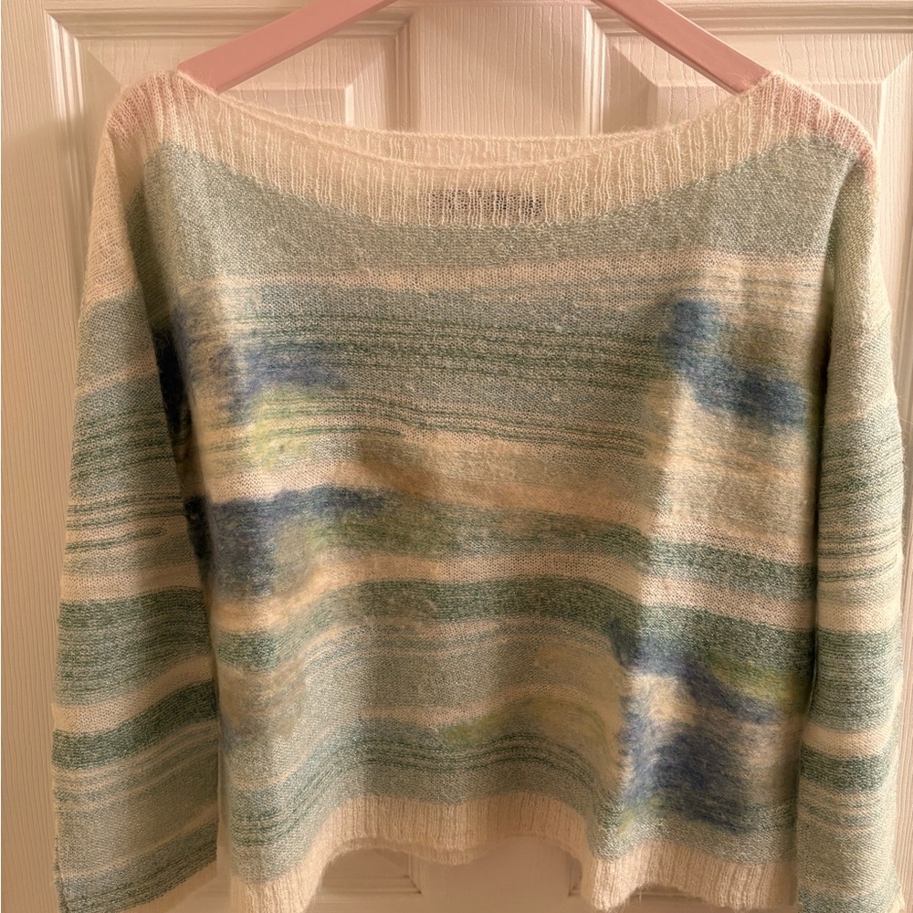 Soft Striped Pastel Women's Sweater - Cream, Green & Blue